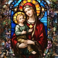 christian artwork church window Mary and Jesus
